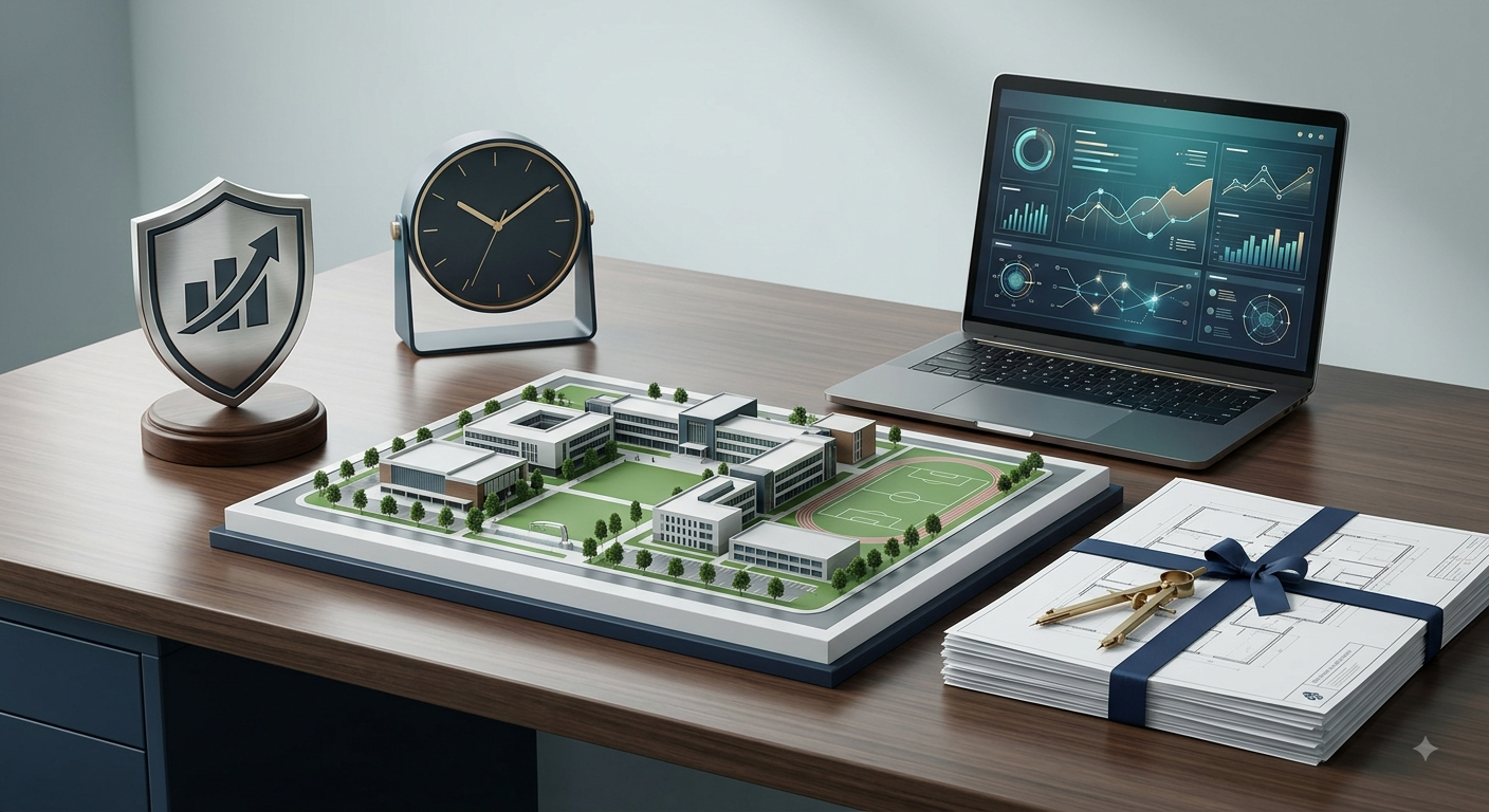 Institutional campus entrance — turnaround specialists in large-scale operations
